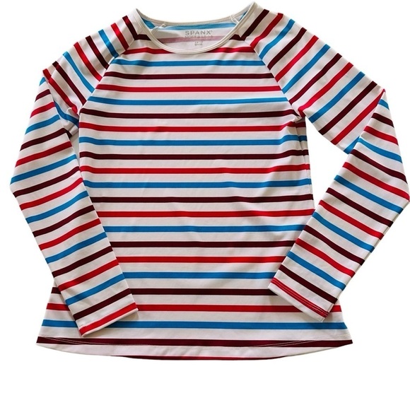 SPANX OCEAN STRIPES HIBISCUS RASH GUARD SWIM SHIRT SIZE SMALL - Picture 3 of 9